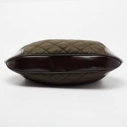 Pre Owned Burberry Olive Green/Brown Quilted Nylon And Leather Brooke Hobo