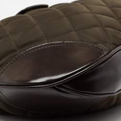 Pre Owned Burberry Olive Green/Brown Quilted Nylon And Leather Brooke Hobo