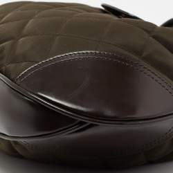 Pre Owned Burberry Olive Green/Brown Quilted Nylon And Leather Brooke Hobo