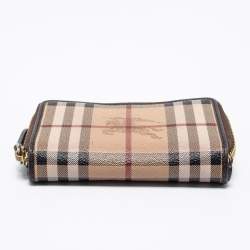 Pre Owned Burberry Beige/Brown Haymarket Check PVC and Leather Zip Around Wallet