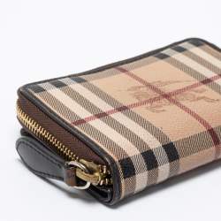 Pre Owned Burberry Beige/Brown Haymarket Check PVC and Leather Zip Around Wallet
