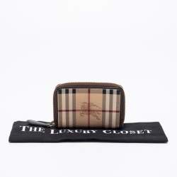 Pre Owned Burberry Beige/Brown Haymarket Check PVC and Leather Zip Around Wallet
