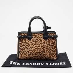 مملوكة مسبقًا Burberry Beige/Black Calfhair, Leather and House Check Fabric Small Banner Tote