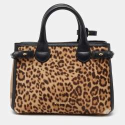Burberry Beige/Black Calfhair, Leather and House Check Fabric Small Banner Tote