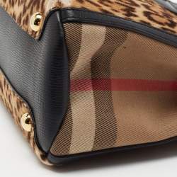 مملوكة مسبقًا Burberry Beige/Black Calfhair, Leather and House Check Fabric Small Banner Tote