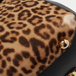 مملوكة مسبقًا Burberry Beige/Black Calfhair, Leather and House Check Fabric Small Banner Tote