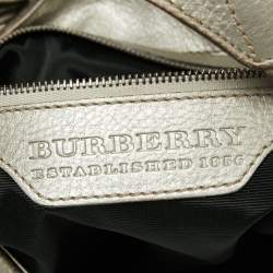 Pre Owned Burberry Silver/Beige Grey Haymarket Check Coated Canvas and Leather Brooke Hobo