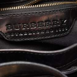 Pre Owned Burberry Black/Beige House Check Canvas and Leather Bridle Hobo