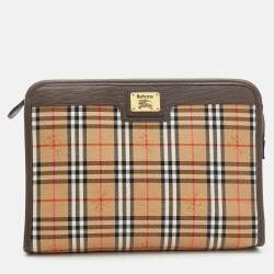 مملوكة مسبقًا Burberry Beige/Brown Nova Check Canvas And Leather Toiletry Cosmetic Pouch
