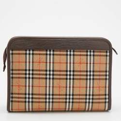 مملوكة مسبقًا Burberry Beige/Brown Nova Check Canvas And Leather Toiletry Cosmetic Pouch