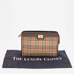 مملوكة مسبقًا Burberry Beige/Brown Nova Check Canvas And Leather Toiletry Cosmetic Pouch