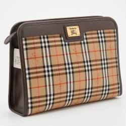مملوكة مسبقًا Burberry Beige/Brown Nova Check Canvas And Leather Toiletry Cosmetic Pouch
