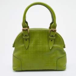 Pre Owned Burberry Green Embossed Leather Satchel