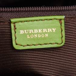 Pre Owned Burberry Green Embossed Leather Satchel