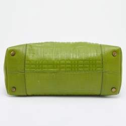 Pre Owned Burberry Green Embossed Leather Satchel