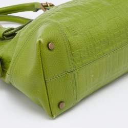 Pre Owned Burberry Green Embossed Leather Satchel