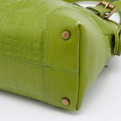 Pre Owned Burberry Green Embossed Leather Satchel