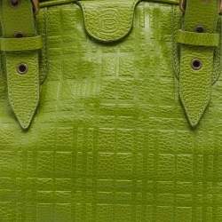 Pre Owned Burberry Green Embossed Leather Satchel