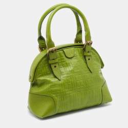 Pre Owned Burberry Green Embossed Leather Satchel