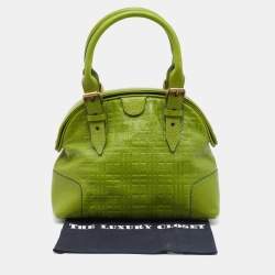 Pre Owned Burberry Green Embossed Leather Satchel