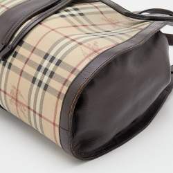 Pre Owned Burberry Beige/Brown Haymarket Check Coated Canvas And Leather Tassel Satchel