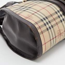 Pre Owned Burberry Beige/Brown Haymarket Check Coated Canvas And Leather Tassel Satchel