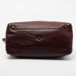 مملوكة مسبقًا Burberry Burgundy Leather and House Check Canvas Medium Banner Tote