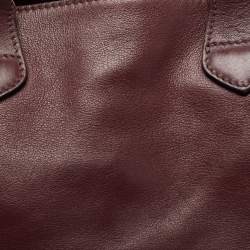 مملوكة مسبقًا Burberry Burgundy Leather and House Check Canvas Medium Banner Tote