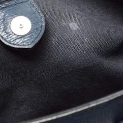 Pre Owned Burberry Blue Leather And House Check Canvas Medium Banner Tote