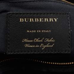 Pre Owned Burberry Blue Leather And House Check Canvas Medium Banner Tote