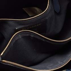 Pre Owned Burberry Blue Leather And House Check Canvas Medium Banner Tote