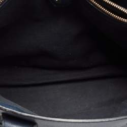 Pre Owned Burberry Blue Leather And House Check Canvas Medium Banner Tote