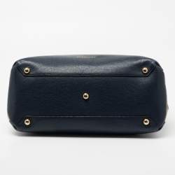 Pre Owned Burberry Blue Leather And House Check Canvas Medium Banner Tote