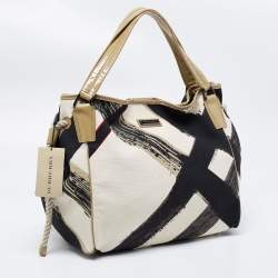 مملوكة مسبقًا Burberry Beige Brushstroke Check Canvas and Patent Leather Biltmore Shopper Tote