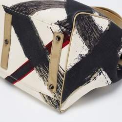 مملوكة مسبقًا Burberry Beige Brushstroke Check Canvas and Patent Leather Biltmore Shopper Tote