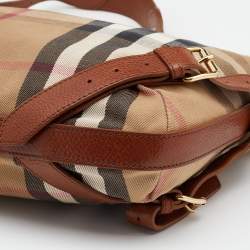 Pre Owned Burberry Beige/Brown House Check Canvas and Leather Hobo