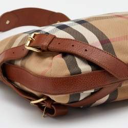 Pre Owned Burberry Beige/Brown House Check Canvas and Leather Hobo