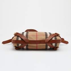 Pre Owned Burberry Beige/Brown House Check Canvas and Leather Hobo