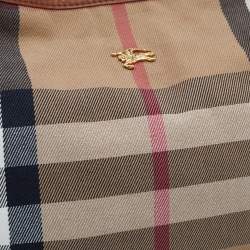 Pre Owned Burberry Beige/Brown House Check Canvas and Leather Hobo