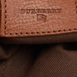 Pre Owned Burberry Beige/Brown House Check Canvas and Leather Hobo