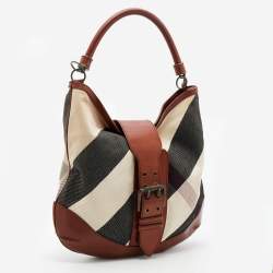 Pre Owned Burberry Multicolor Canvas And Leather Mega Check Hobo