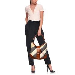 Pre Owned Burberry Multicolor Canvas And Leather Mega Check Hobo