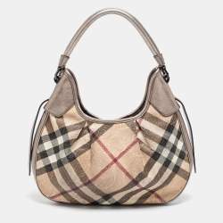 Pre Owned Burberry Beige/Grey Nova Check  Embossed Coated Canvas Brooklyn Hobo