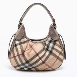 Pre Owned Burberry Beige/Grey Nova Check  Embossed Coated Canvas Brooklyn Hobo