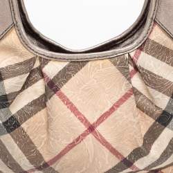 Pre Owned Burberry Beige/Grey Nova Check  Embossed Coated Canvas Brooklyn Hobo