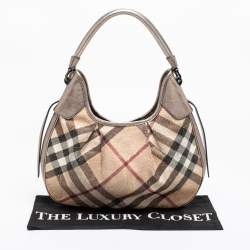 Pre Owned Burberry Beige/Grey Nova Check  Embossed Coated Canvas Brooklyn Hobo