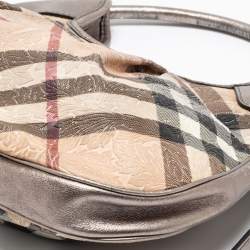 Pre Owned Burberry Beige/Grey Nova Check  Embossed Coated Canvas Brooklyn Hobo