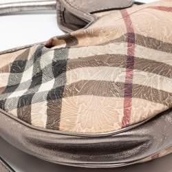 Pre Owned Burberry Beige/Grey Nova Check  Embossed Coated Canvas Brooklyn Hobo