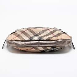 Pre Owned Burberry Beige/Grey Nova Check  Embossed Coated Canvas Brooklyn Hobo