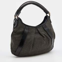 Pre Owned Burberry Black Studded Leather Hobo